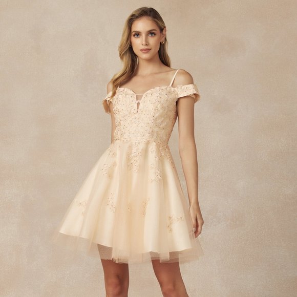 NEW SHORT SLEEVELESS BABY DOLL DRESS EMBROIDERED WITH RHINESTONES & LACE JT 866 - Picture 1 of 9